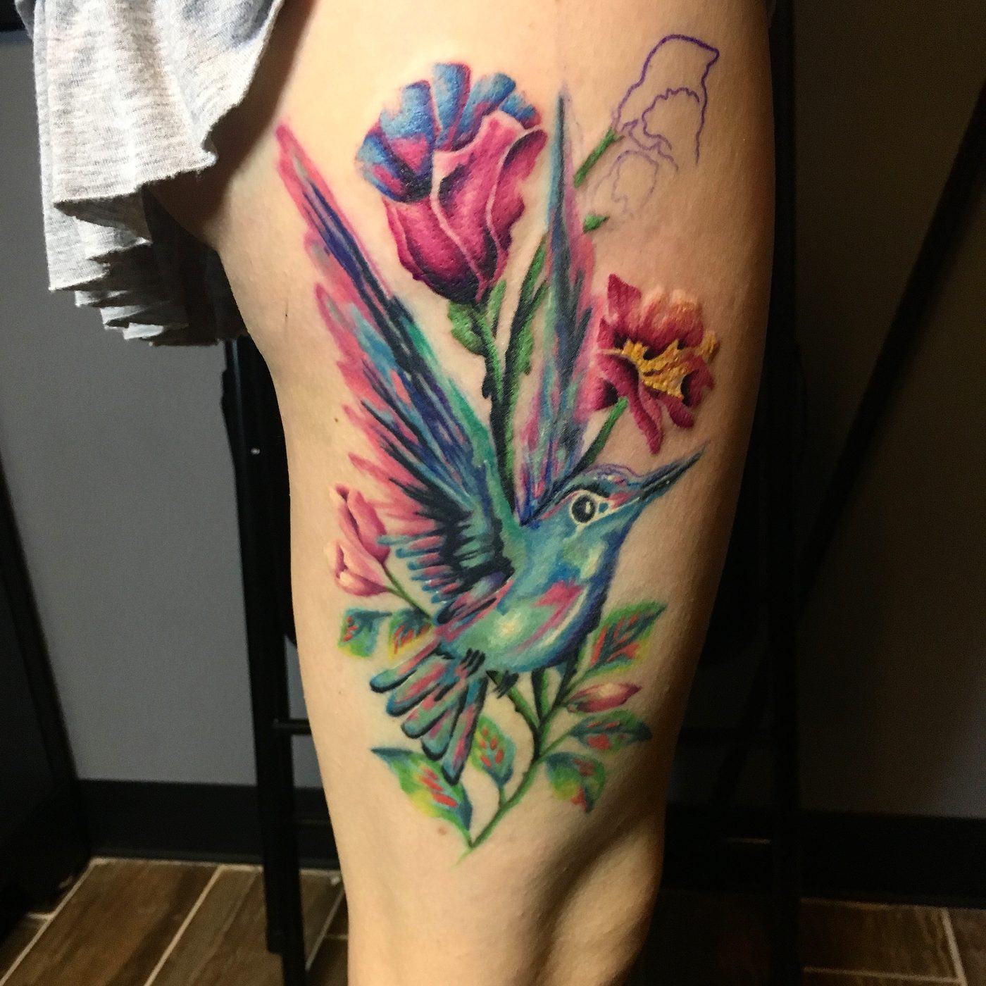 Watercolor hummingbird tattoo